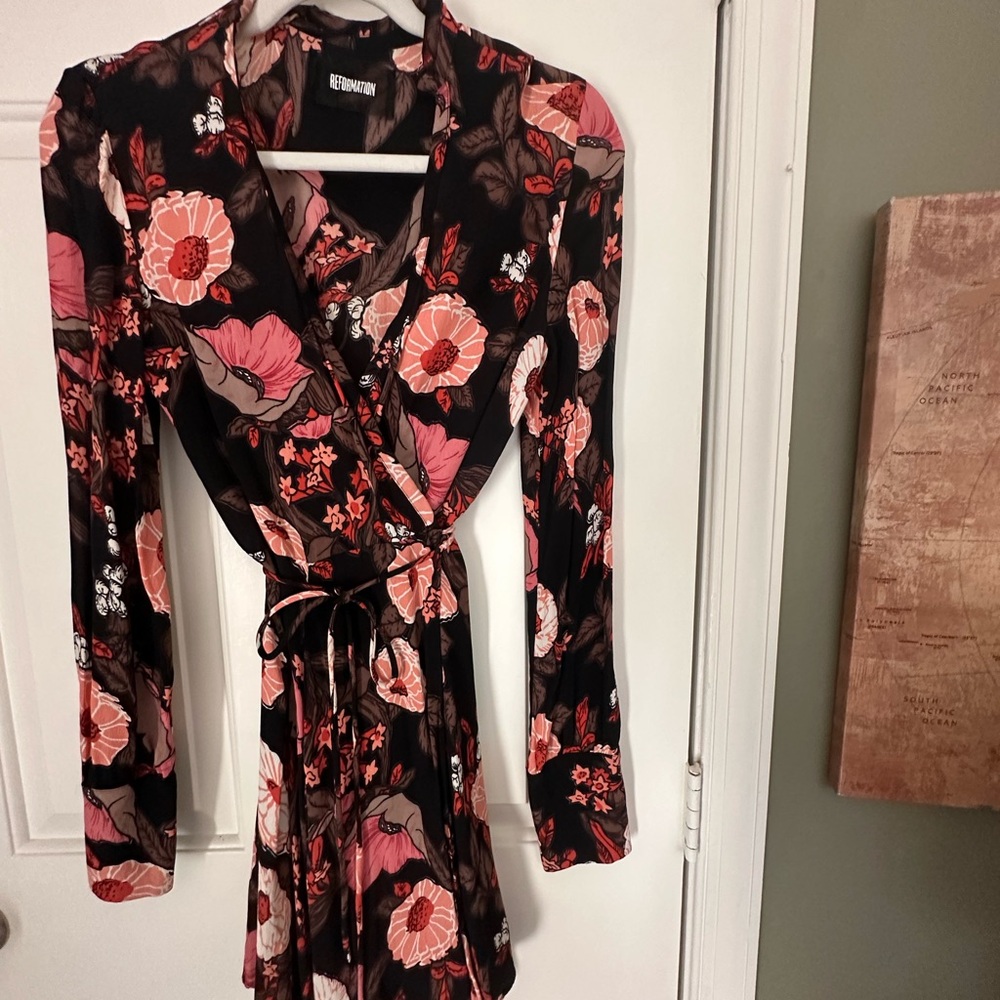 Reformation Floral Long Sleeve Dress - Black and Pink
